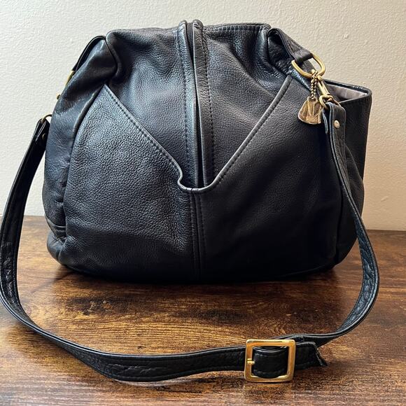 Victoria Leather Co Shoulder Bag Large Black Pebbled Leather Droplet Crossbody - Picture 1 of 15